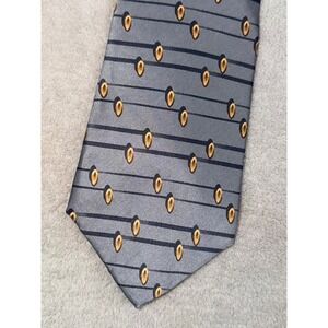 Alexander Lloyd Mens Silk Tie XL Silver Navy Blue Gold Geometric‎ Striped USA